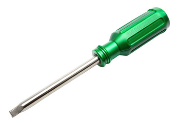 Green-handled screwdriver isolated with transparent background.