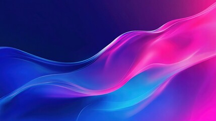 Wall Mural - Vibrant waves of blue and pink flowing through a dark gradient background in an abstract design