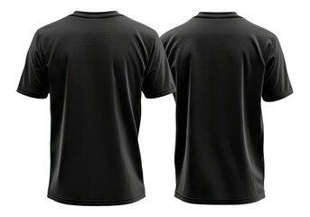 Blank black t shirt front and back view. Transparent background, Isolated PNG.