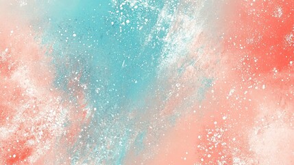 Poster - Abstract textured background in soft coral and teal hues with splashes of white, ideal for creative and design projects