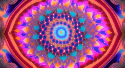 Wall Mural - 3d kaleidoscope mandala abstract background of trippy art psychedelic trance to open third eye with 