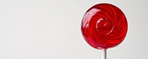 Red swirled lollipop on a white background