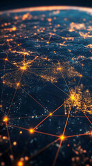 Aufkleber - Global business and communication: planet earth glowing with light trails connecting cities and countries at night