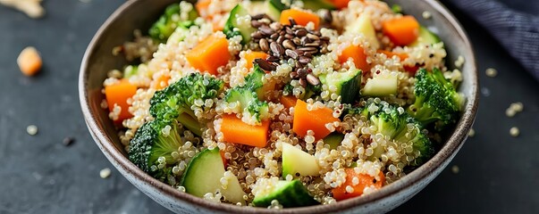 Quinoa salad with mixed vegetables and seeds, Good nutrient and vitamin for brain.