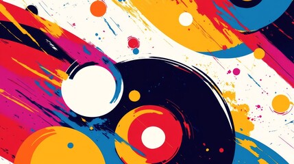 Poster - a bold and colorful abstract background with overlapping circles and dynamic splashes of color, capt