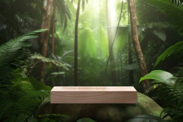 Wall Mural - Product presentation with a wooden podium forest outdoors woodland.