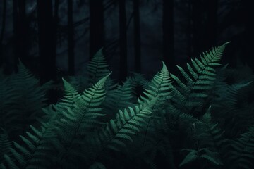 Wall Mural - Ferns in the dark fern outdoors nature.