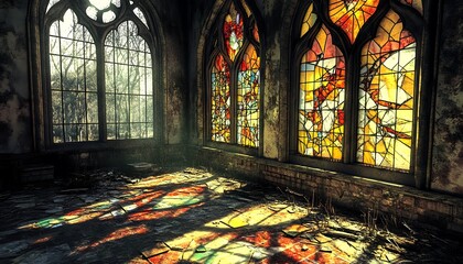 Wall Mural - stained glass window in church