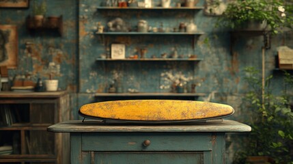 Wall Mural - A rustic setting featuring a yellow object on a wooden surface.