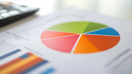 Leinwandbilder - a close-up of a financial pie chart on a printed report, with distinct color segments representing d