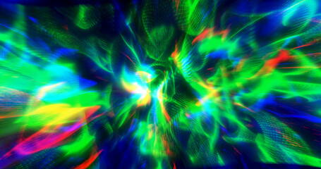 Poster - A vibrant and dynamic abstract image with swirling patterns of green, blue, and red light, creating a sense of motion and energy. Perfect for backgrounds, technology themes, or creative