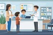 © Road Red Runner - Parents bringing their children to the doctor\'s office for a check-up in a bright and welcoming environment