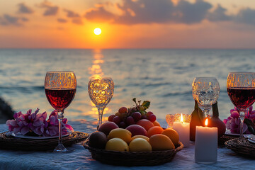 Canvas Print - Sunset Seaside Rosh Hashanah Gathering with Casual Festive Decor