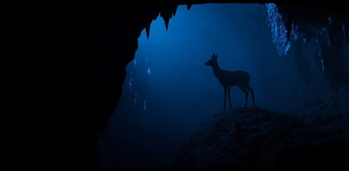 Wall Mural - an abstract abstract landscape, a large moon, a deer on top, and a dark night scene.