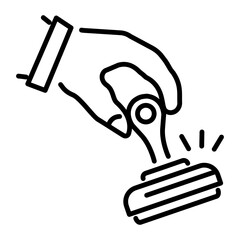 Sticker - Hand holding rubber stamp line icon 