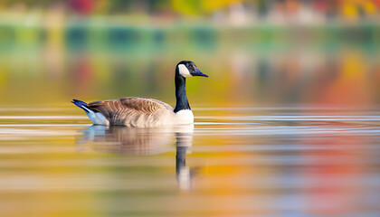 Wall Mural - Adorable Canada Goose Swimming in Lake during Autumn