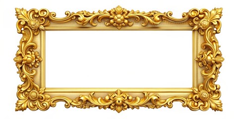 Poster - A luxurious golden frame bordering a blank space for text or image, luxurious, elegant, framing, decoration, ornate, shiny