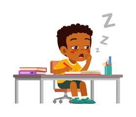 Wall Mural - little kid study on desk and feel sleepy