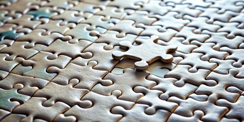 A close-up of a completed puzzle jigsaw with missing pieces, puzzle, jigsaw, board game, challenge, solution, leisure