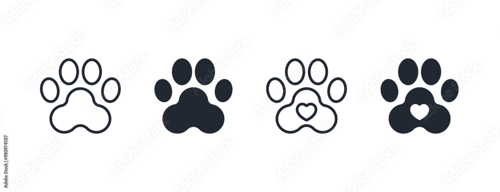 Pet paw editable stroke outline icon isolated on white background flat ...