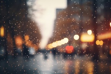 Wall Mural - Bokeh light rain outdoors.