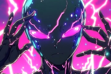 Wall Mural - Glowing Alien with Pink Energy.