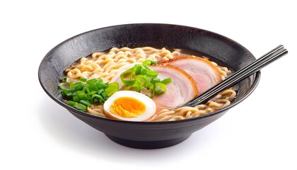 Delicious Ramen Noodle Soup with Pork, Egg and Green Onions