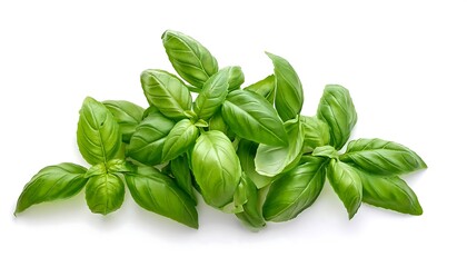 Fresh Green Basil Leaves Isolated on White Background