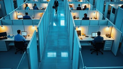 Poster - Aerial View of Employees Working Diligently in Office Cubicles Generative AI