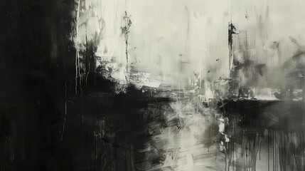 Wall Mural - this abstract oil painting showcases a dramatic play of light and shadow with bold black and white c