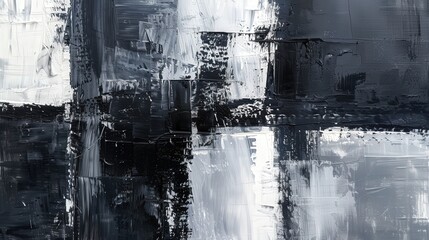 Wall Mural - this abstract oil painting showcases a dramatic play of light and shadow with bold black and white c