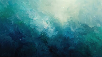 Wall Mural - this abstract oil painting showcases a harmonious blend of cool blues and greens with textured layer