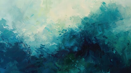 Wall Mural - this abstract oil painting showcases a harmonious blend of cool blues and greens with textured layer