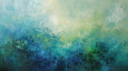Wall Mural - this abstract oil painting showcases a harmonious blend of cool blues and greens with textured layer