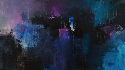 Wall Mural - this abstract oil painting showcases a powerful use of dark, moody colors--deep blacks, blues, and p