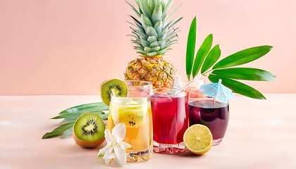 Chilled juice with tropical fruits, a healthy choice.