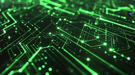 Poster - this abstract technology background displays a dynamic fusion of geometric patterns and glowing circ