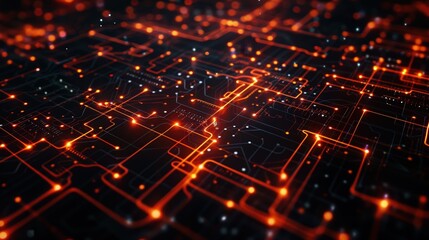 Poster - This abstract technology background displays a network of bright, glowing circuits and nodes.