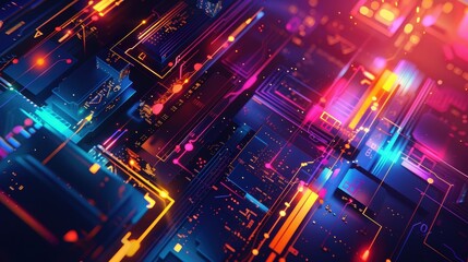 Poster - this abstract technology background displays a series of overlapping geometric shapes with a glowing