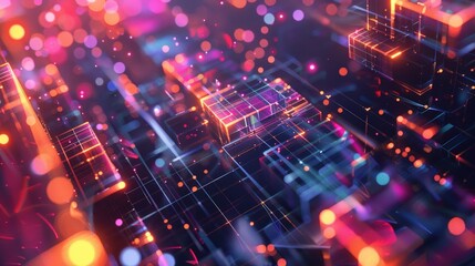 Poster - this abstract technology background displays a series of overlapping geometric shapes with a glowing