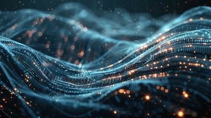 Poster - This abstract technology background features a dynamic arrangement of glowing particles and lines.