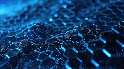 Poster - This abstract technology background showcases a mesh of digital hexagons and interconnected lines.