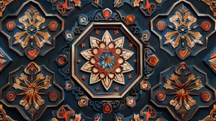 Poster - This Arabic pattern showcases a series of interlocking hexagons and floral motifs