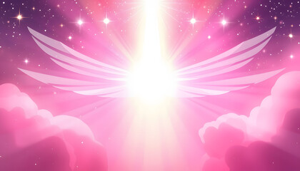 abstract mystical magic esoteric angelic pink background with divine rays of light and stars isolated with white highlights, png