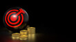 © niphon - The red target symbol on black ball and coins for Business concept 3d rendering.
