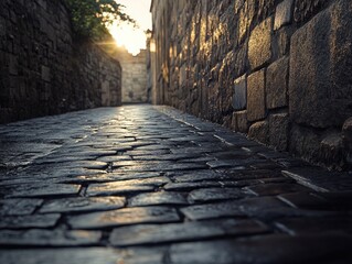 Wall Mural - Old City Cobblestone Street