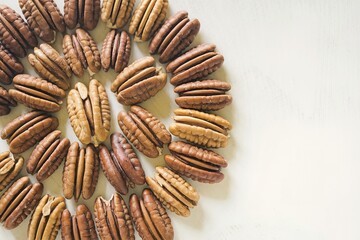 Wall Mural - Peckans Nuts with copy space above white background