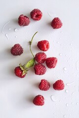 Wall Mural - Ripe raspberries with water drops