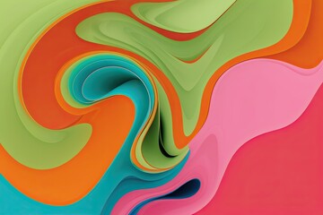 Wall Mural - Dynamic Abstract Background with Vibrant Chartreuse Orange Pink and Cyan Color Swirls