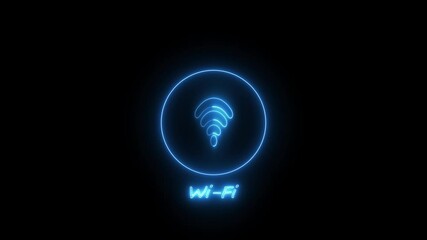 Wall Mural - Neon Wi-Fi Sign Icon Animation on Black Background.